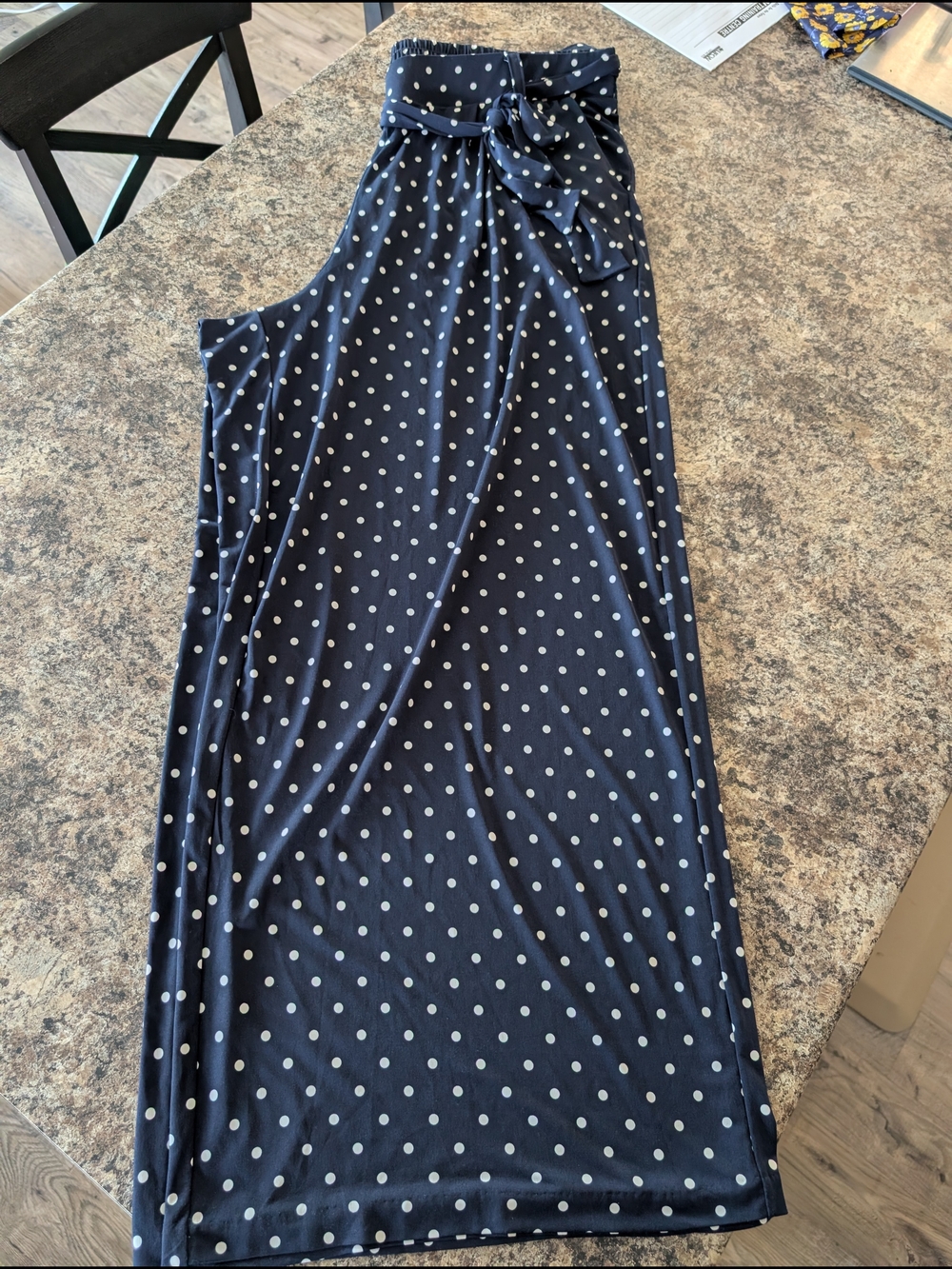 Navy Polka Dot Wide Leg Pants with Waist Tie